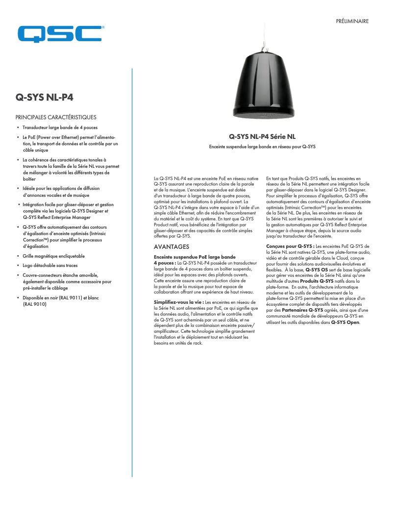 Page 1 de la notice Fiche technique QSC NL-P4