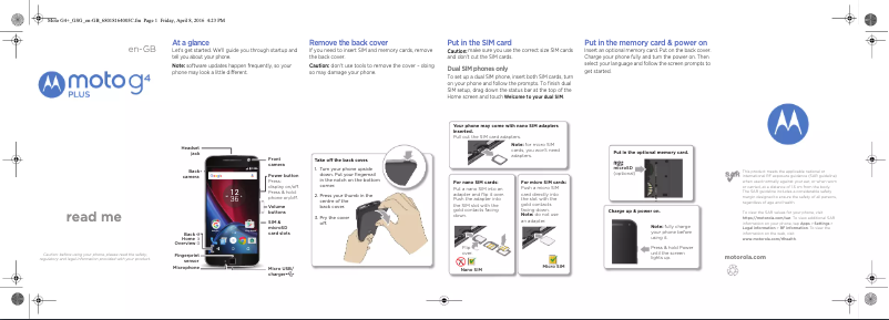 Image de la première page du manuel de l'appareil Moto G4 Plus
