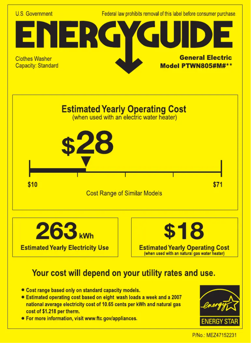 Page n°1 - Label énergétique GE Harmony PTWN8055MMS