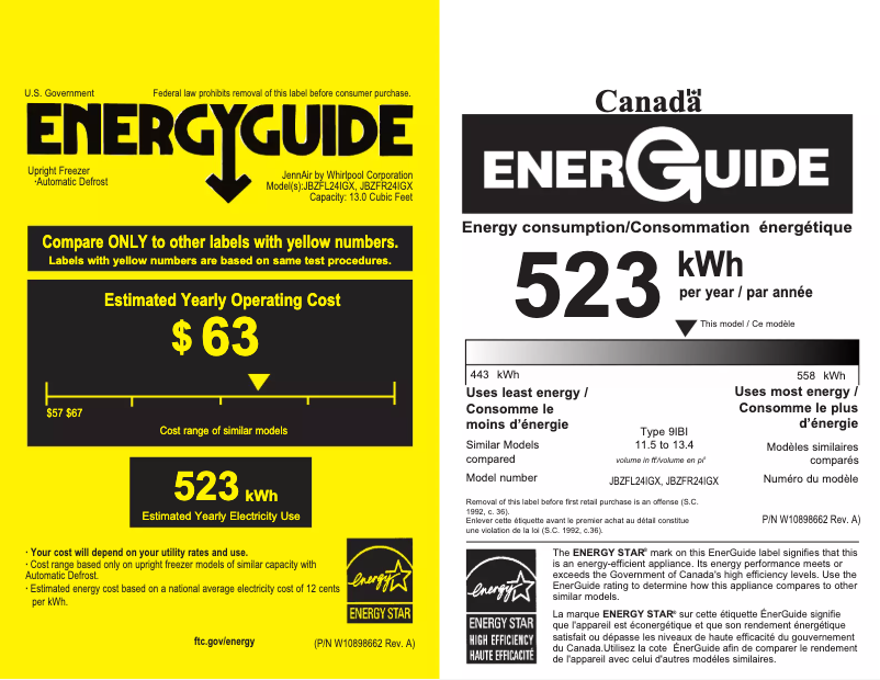 Page 1 de la notice Label énergétique JennAir JBZFR24IGX