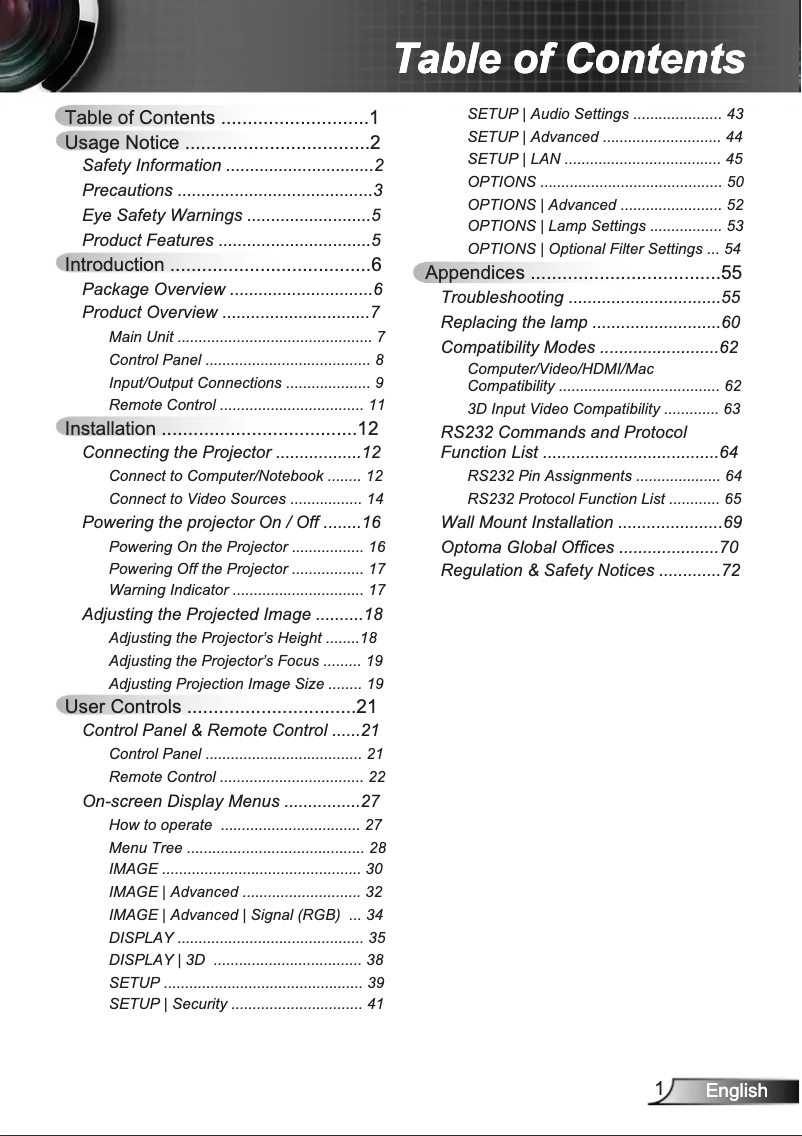 Page n°1 - Manuel utilisateur Optoma GT760