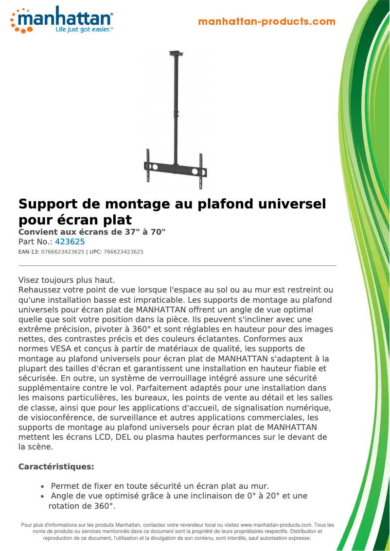 Page 1 de la notice Fiche technique Manhattan 423625