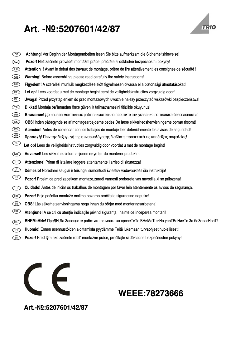 Page 1 de la notice Manuel utilisateur Trio Lighting Reno 520760142