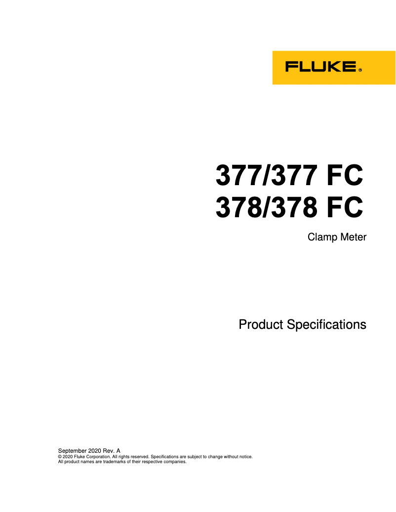Page 1 de la notice Fiche technique Fluke 378 FC