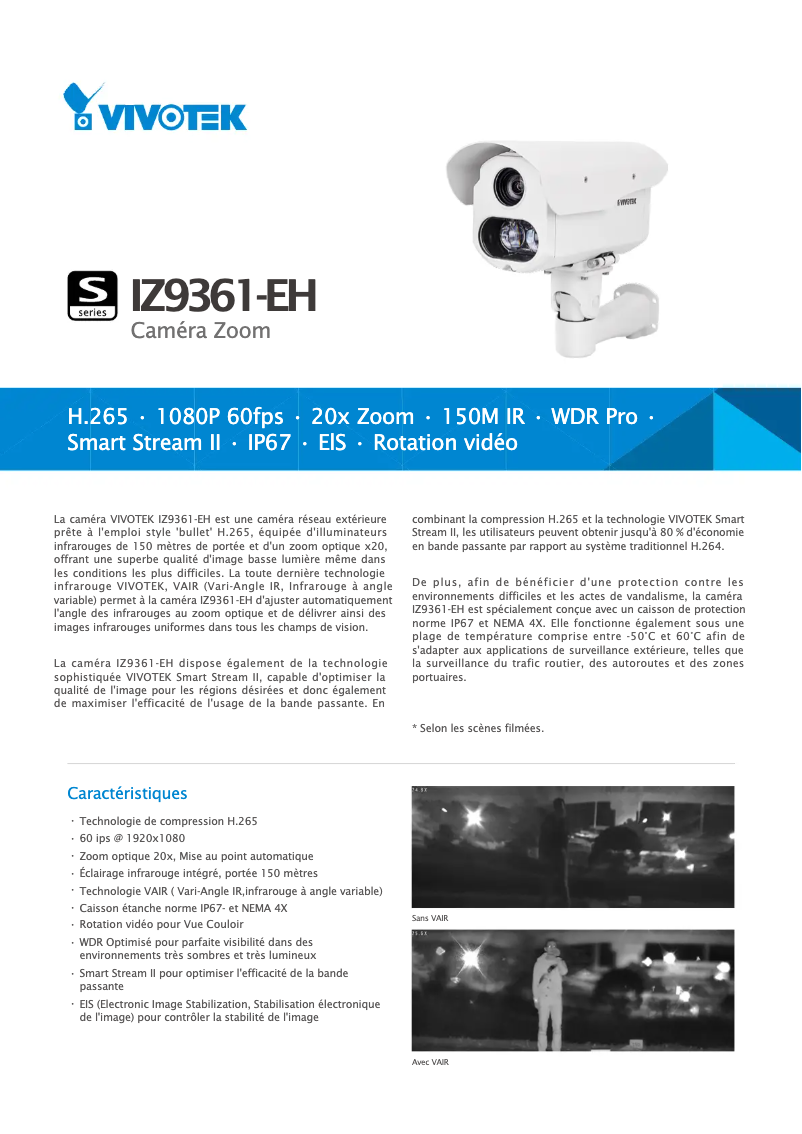 Page 1 de la notice Fiche technique Vivotek IZ9361-EH