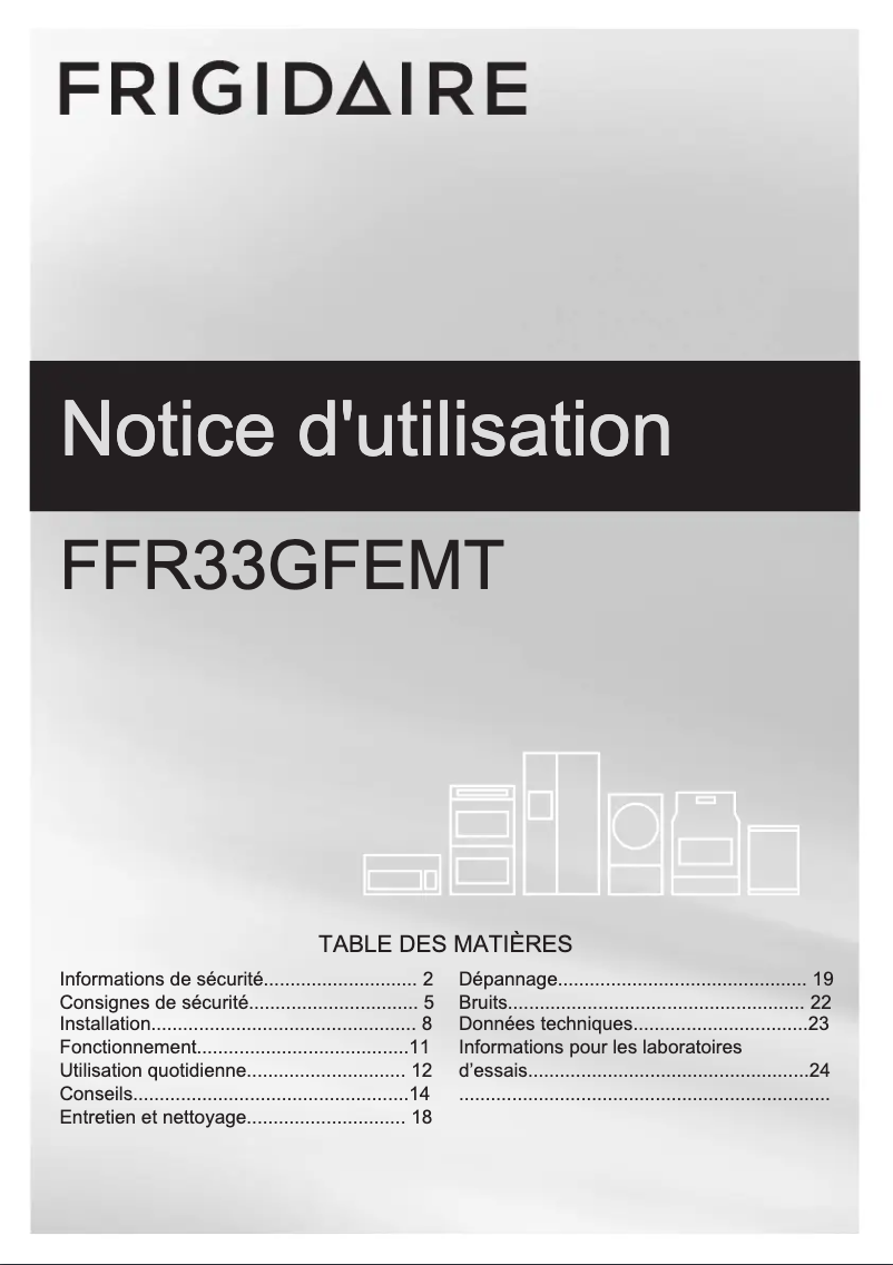 Page 1 de la notice Manuel utilisateur Electrolux FFR33GFEMT
