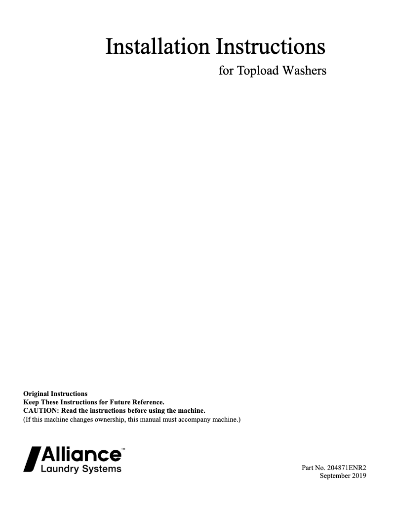 Page 1 de la notice Guide d'installation Speed Queen TC5003WN