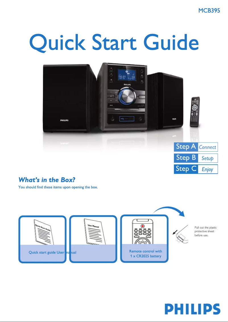 Page 1 de la notice Guide de démarrage rapide Philips MCB395