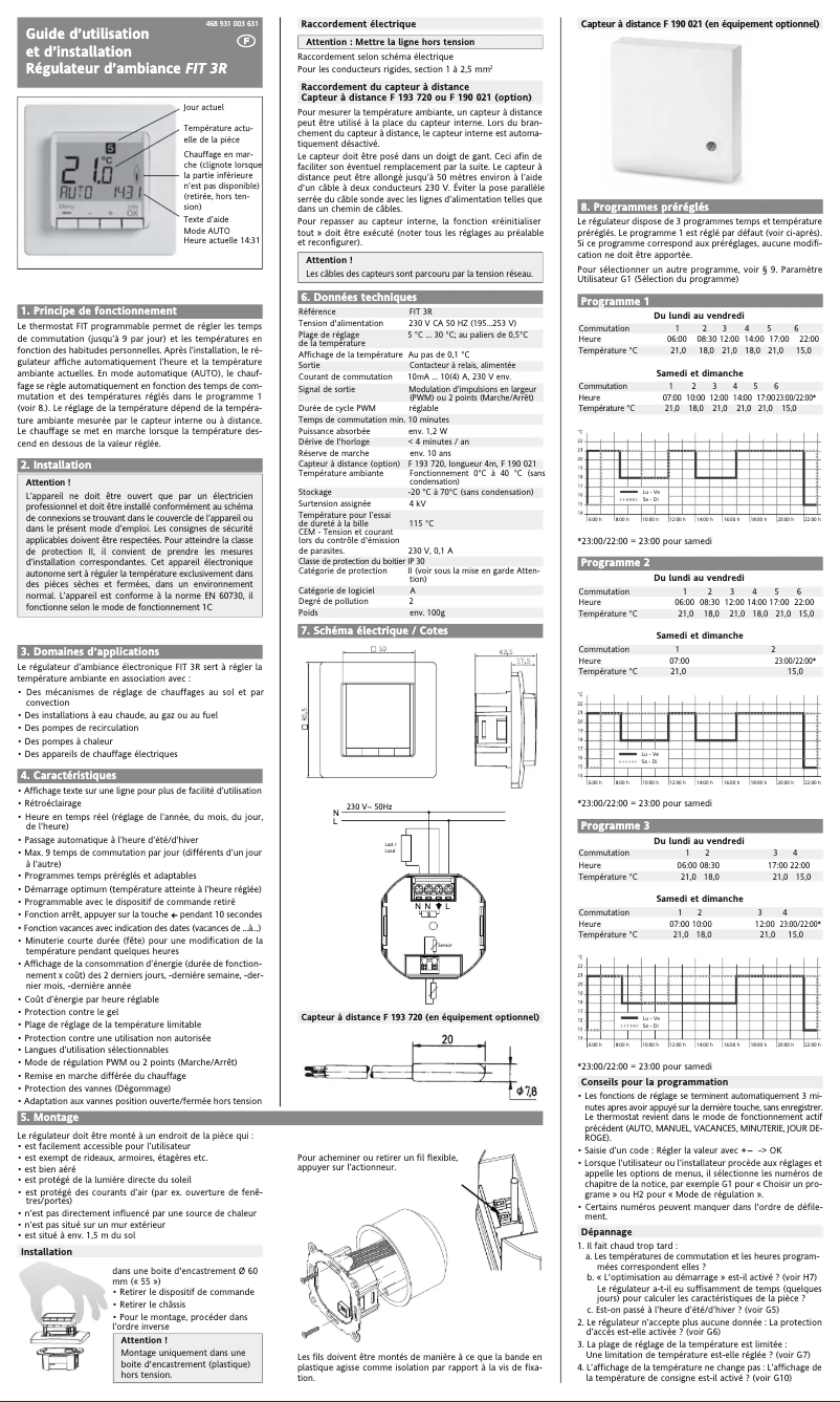 Page n°1 - Manuel utilisateur Eberle FIT 3R