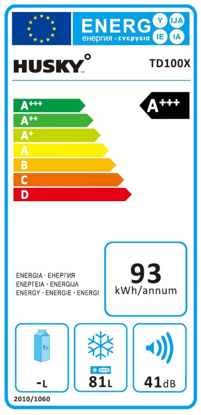 Page 1 de la notice Label énergétique Husky TD100X
