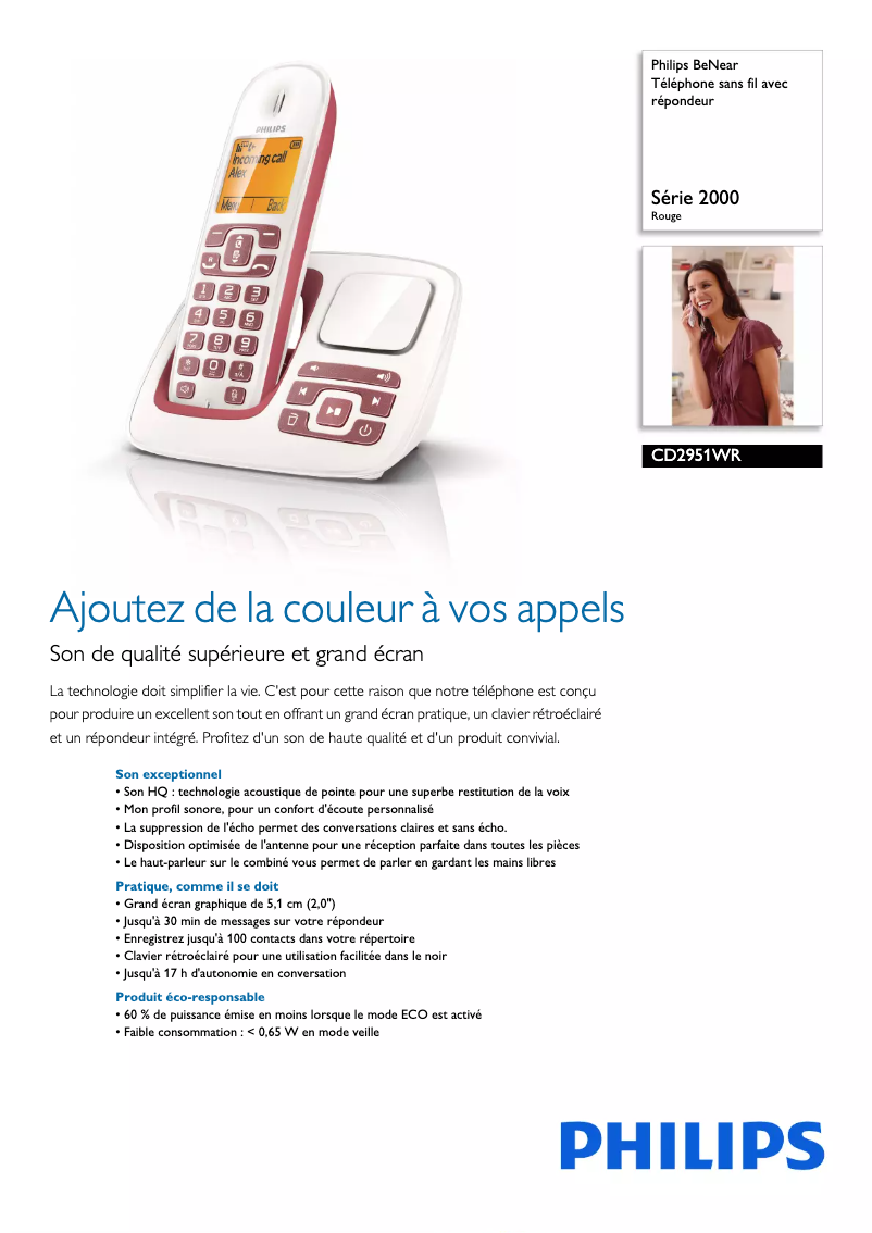 Página 1 del manual Ficha técnica Philips BeNear CD2951WR
