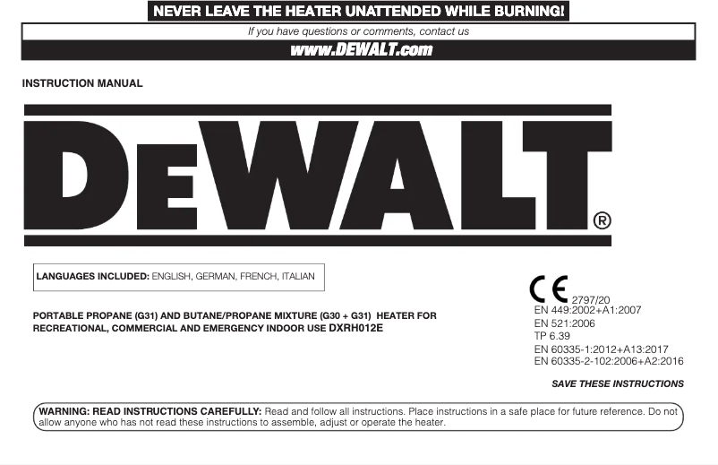 Page 1 de la notice Manuel utilisateur DeWalt DXRH012E