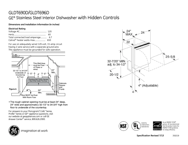 Page 1 of the manual Technical Sheet GE GLDT690DWW