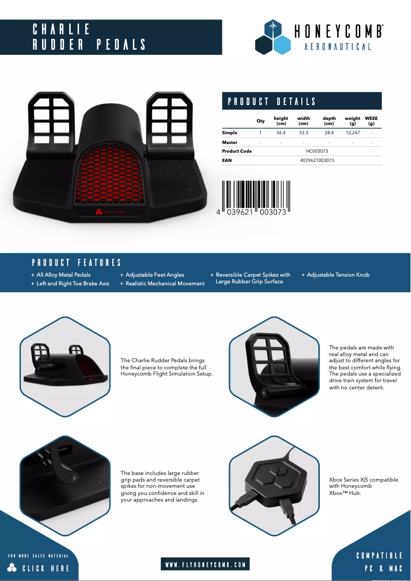 Page n°1 - Manuel utilisateur Honeycomb Charlie Rudder Pedals