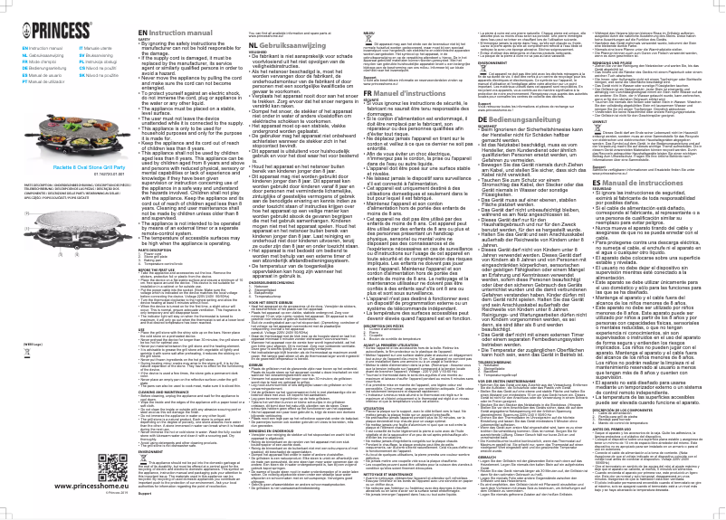 Page 1 de la notice Manuel utilisateur Princess Raclette 8 Oval Stone Grill Party 162604