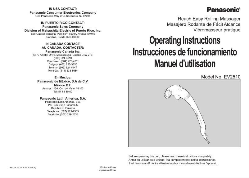 Page 1 de la notice Manuel utilisateur Panasonic EV2510K