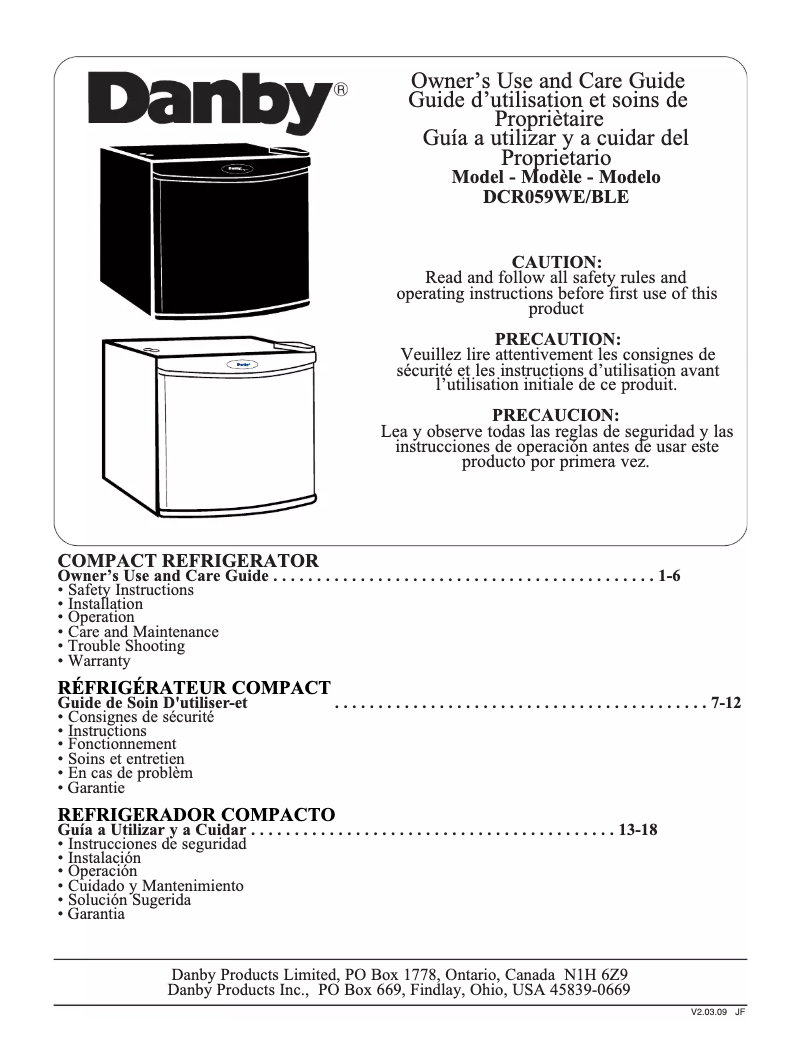 Página 1 del manual Manual de usuario Danby DCR059WE