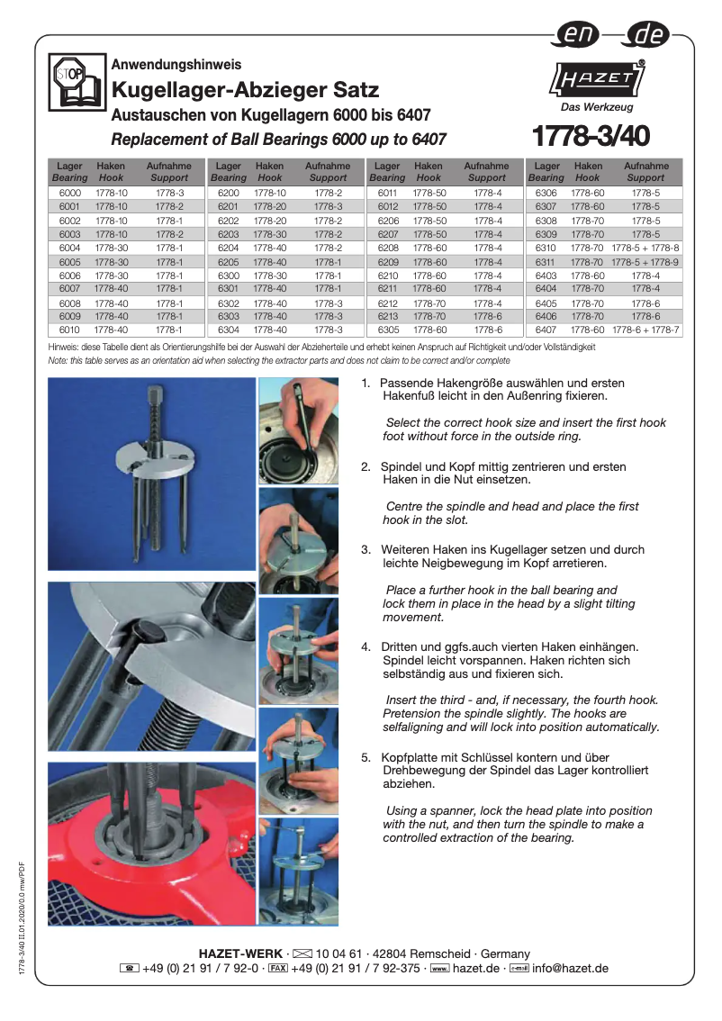 Page 1 de la notice Manuel utilisateur Hazet 1778-3/40