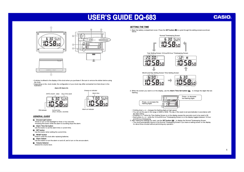 Page n°1 - Manuel utilisateur Casio DQ-683