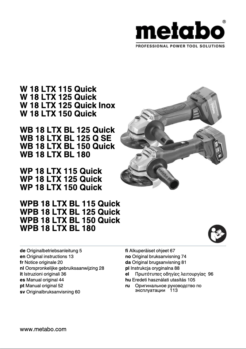 Page 1 de la notice Manuel utilisateur Metabo W 18 LTX 150