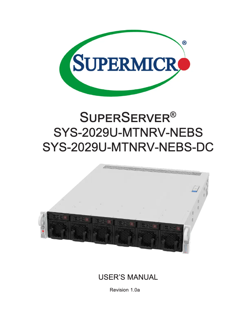 Page 1 de la notice Manuel utilisateur Supermicro SuperServer 2029U-MTNRV-NEBS