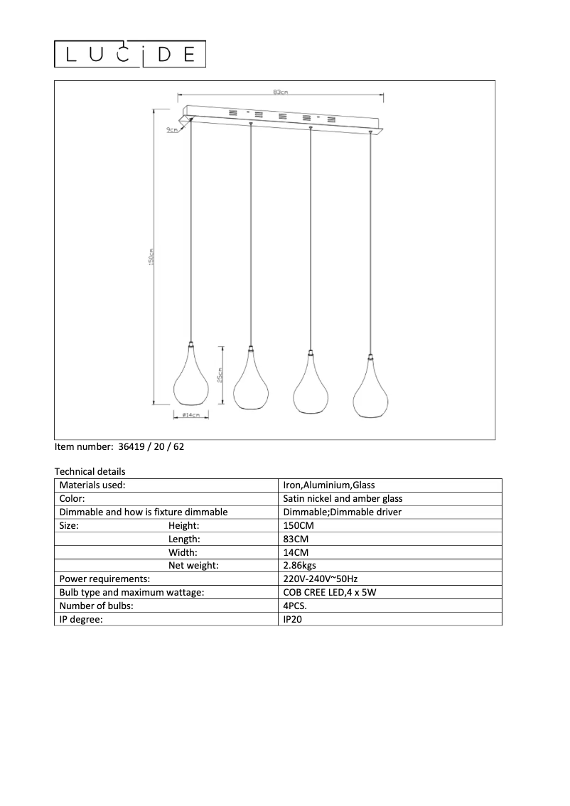 Image de la première page du manuel de l'appareil Jarich led 36419/20/62