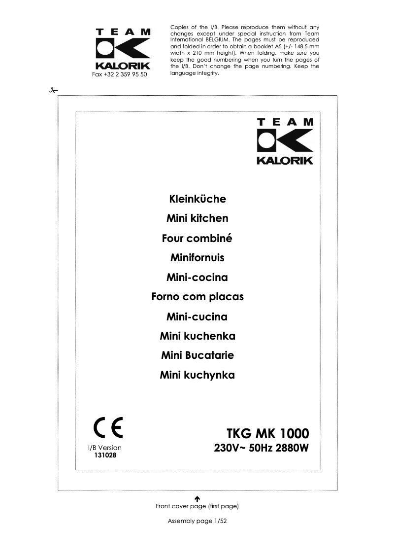 Image de la première page du manuel de l'appareil TKG MK 1000 B