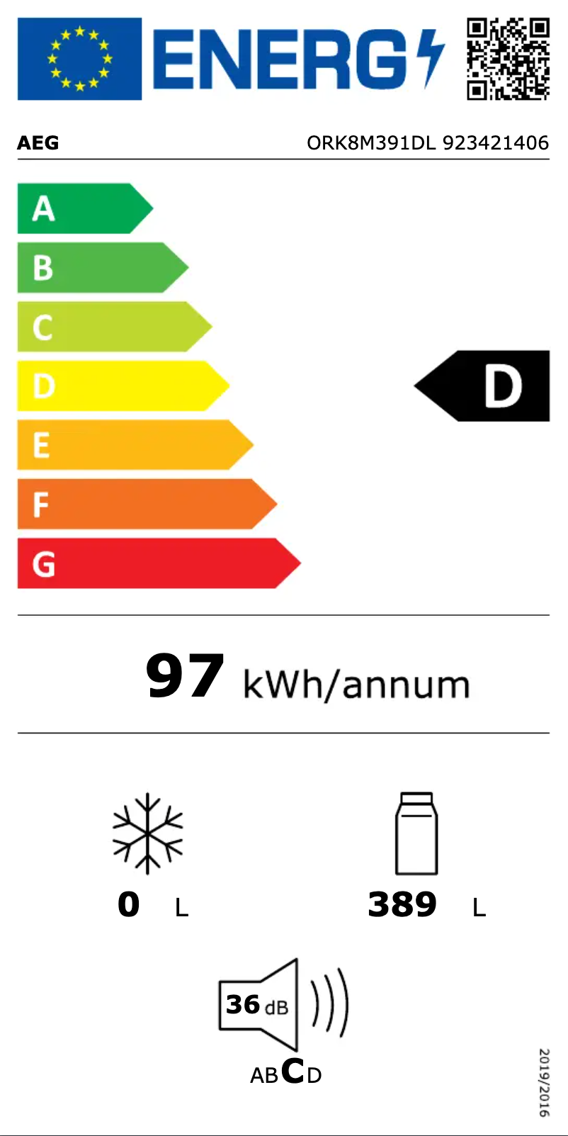 Page 1 de la notice Label énergétique AEG ORK8M391DL
