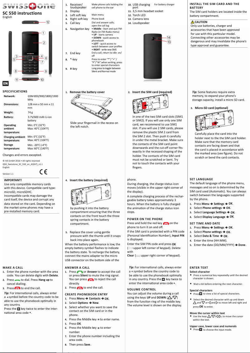 Page n°1 - Manuel utilisateur Swisstone SC 550