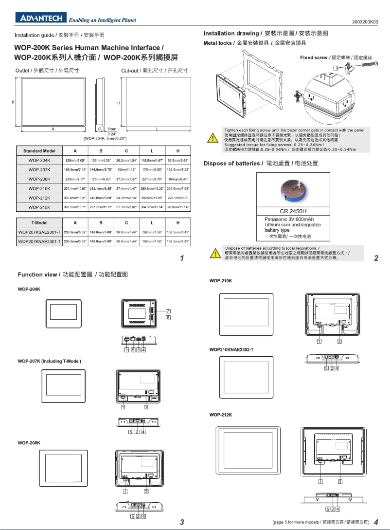 Page n°1 - Manuel utilisateur Advantech WOP-210K-NAE