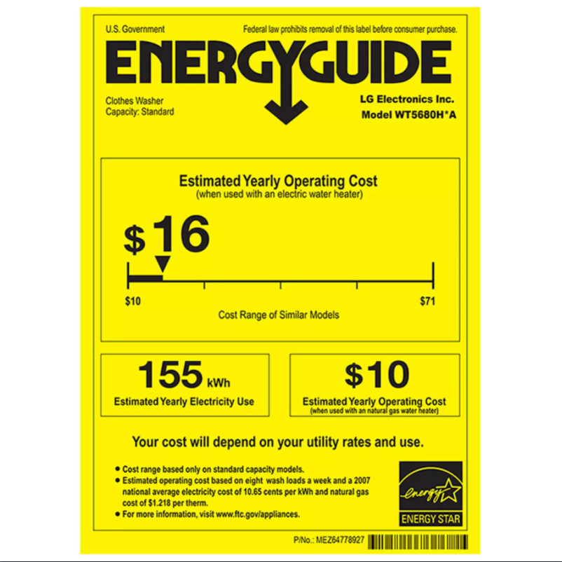 Página 1 del manual Etiqueta energética LG WT5680HWA