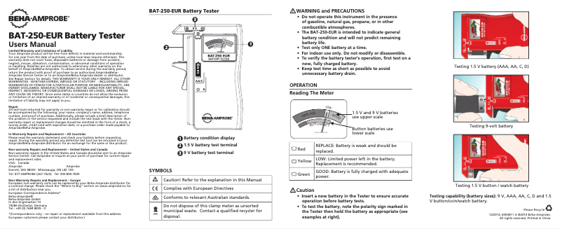 Page n°1 - Manuel utilisateur Beha-Amprobe BAT-250-EUR