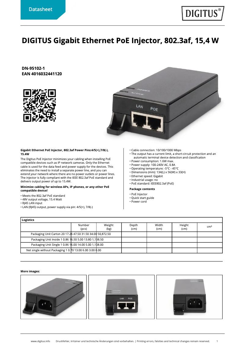 Página 1 del manual Ficha técnica Digitus DN-95102-1