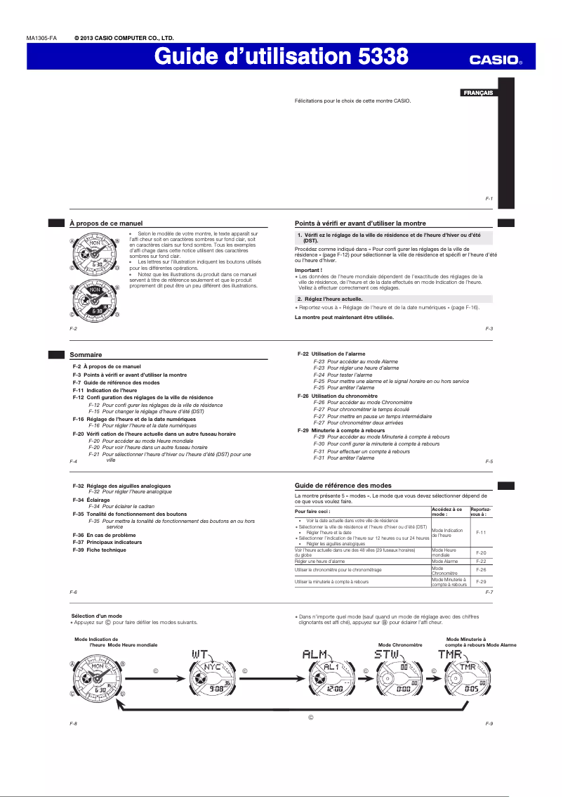 Page 1 de la notice Manuel utilisateur Casio Baby-G BA-110