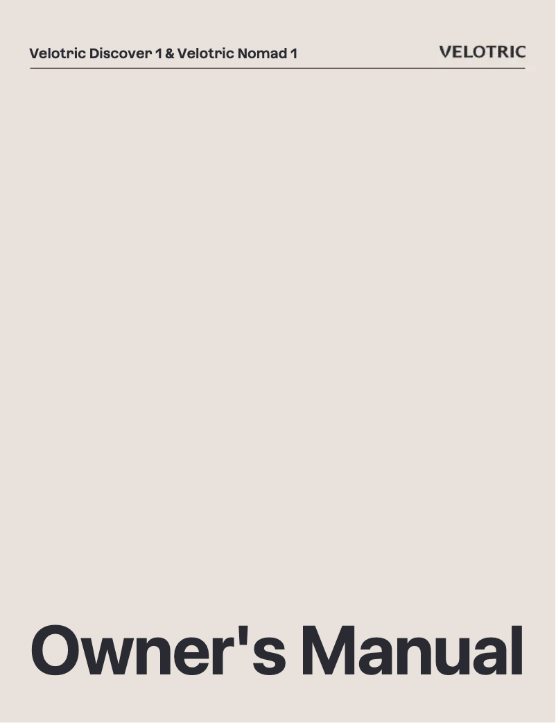 Page n°1 - Manuel utilisateur Velotric Discover 1