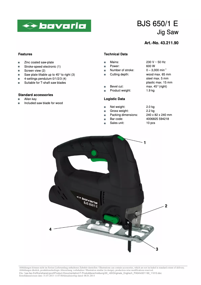 Page 1 de la notice Manuel utilisateur Bavaria BJS 650/1 E