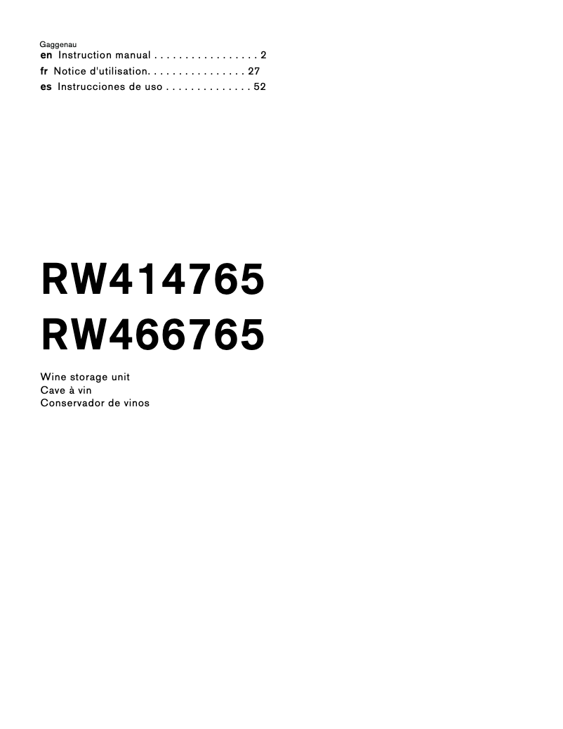 Image de la première page du manuel de l'appareil RW414765