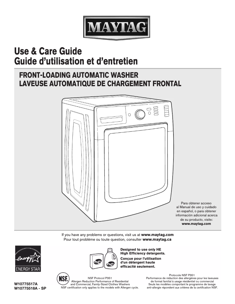 Page n°1 - Manuel d'utilisation et d'entretien Maytag MHW3505F
