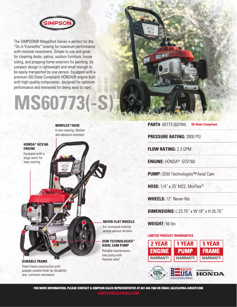 Página 1 del manual Ficha técnica Simpson Megashot MS60773-S