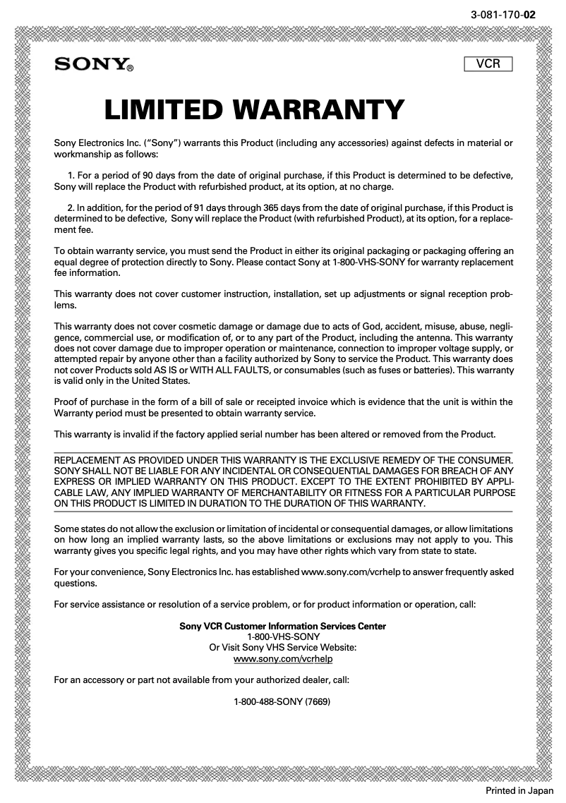 Image de la première page du manuel de l'appareil SLV-799HF