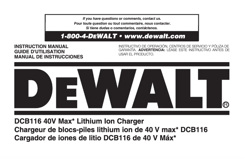 Page 1 de la notice Manuel utilisateur DeWalt DCB116
