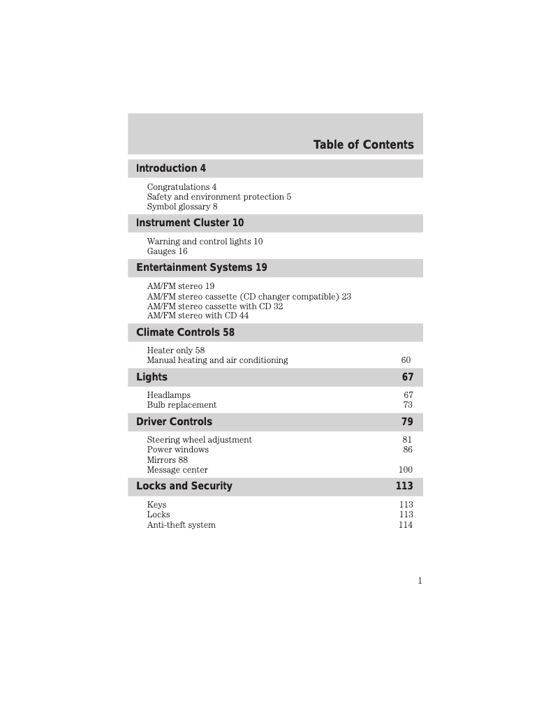 Image de la première page du manuel de l'appareil Windstar (2002)