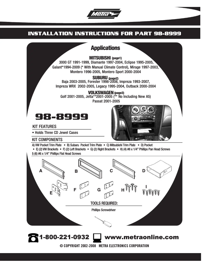 Page n°1 - Guide d'installation Metra 98-8999