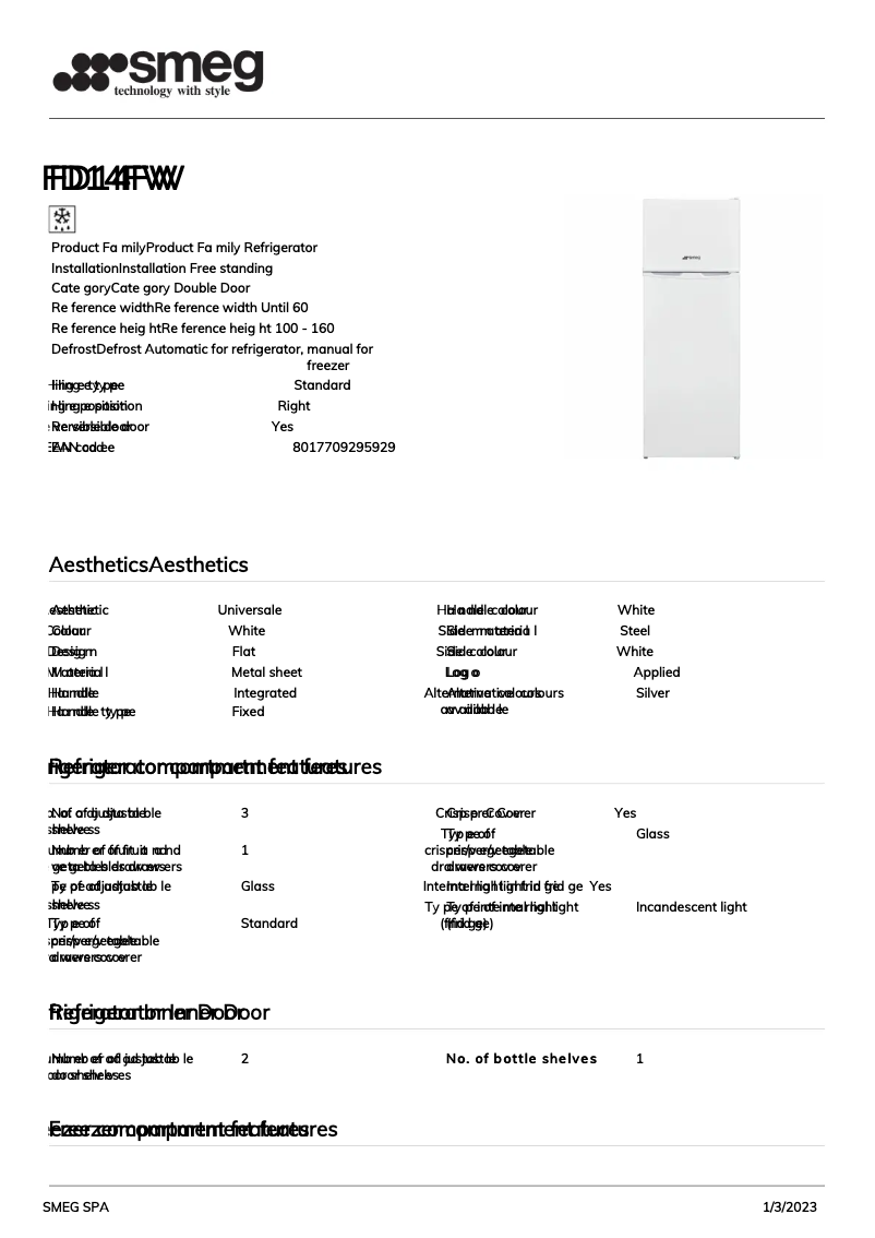Page 1 de la notice Brochure Smeg FD14FW