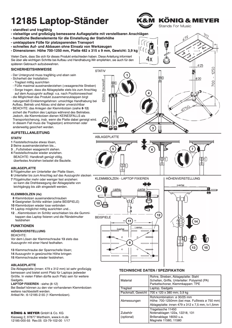 Page n°1 - Manuel utilisateur Konig & Meyer 12185