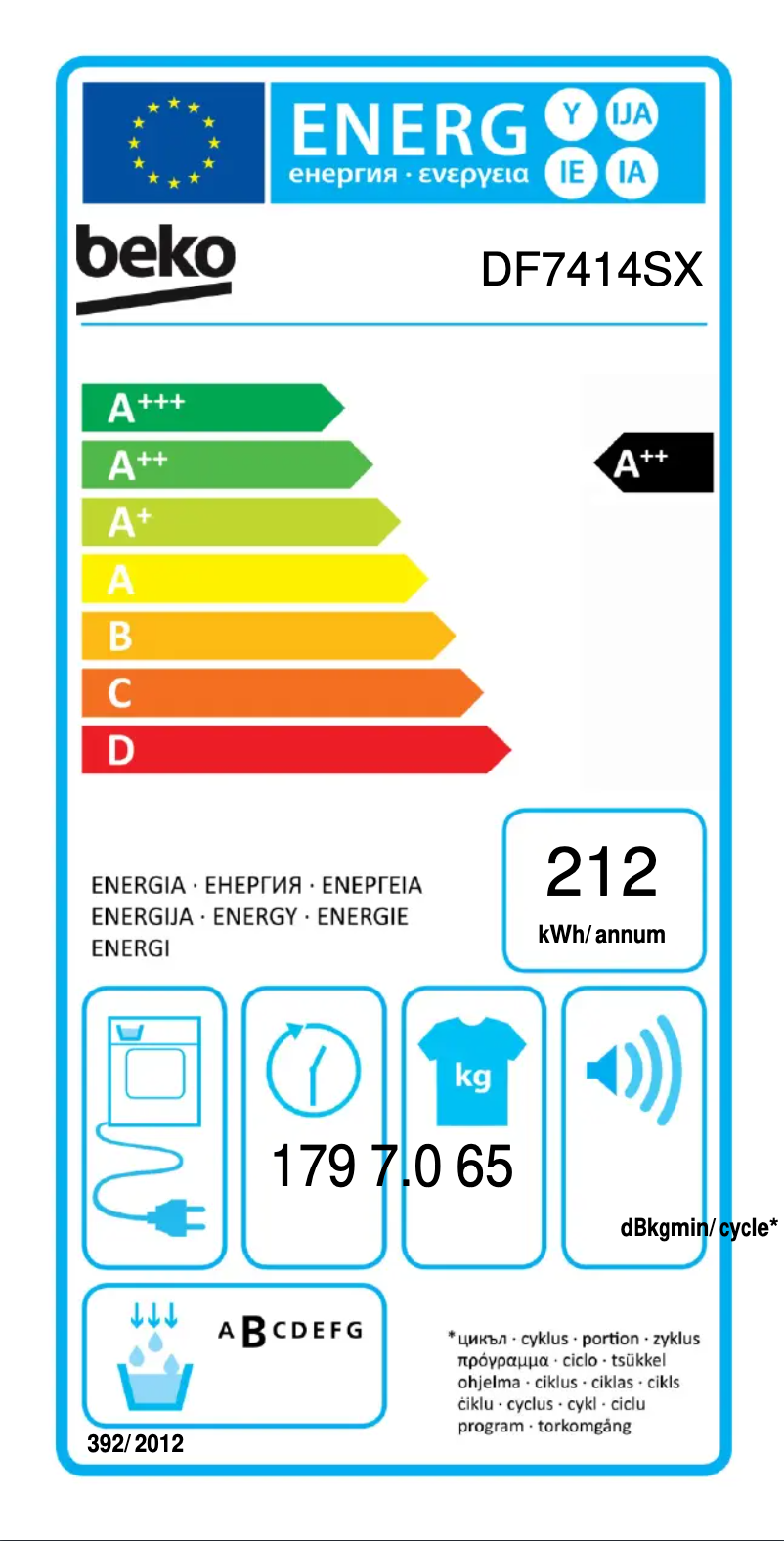 Page 1 de la notice Label énergétique Beko DF7414SX