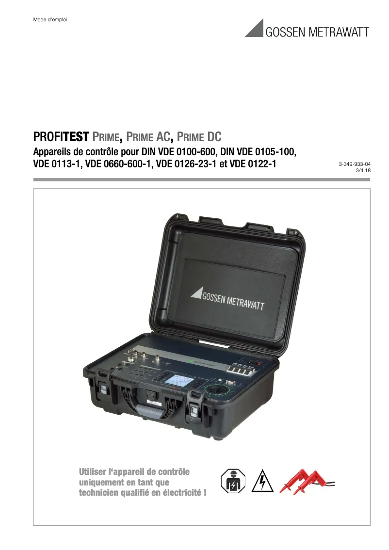 Page 1 de la notice Manuel utilisateur Gossen Metrawatt PROFITEST PRIME