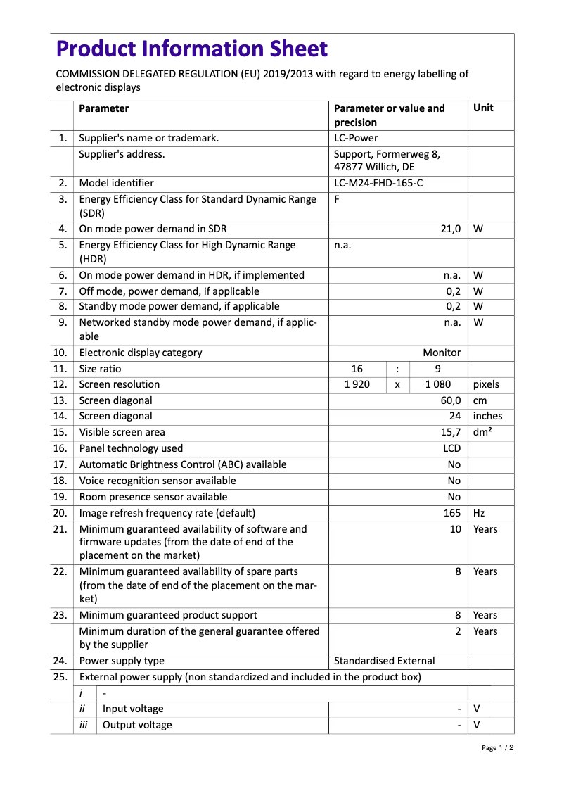 Image de la première page du manuel de l'appareil LC-M24-FHD-165-C
