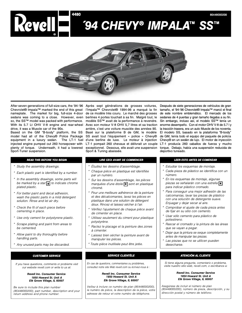 Page 1 de la notice Manuel utilisateur Revell '94 Chevy Impala SS