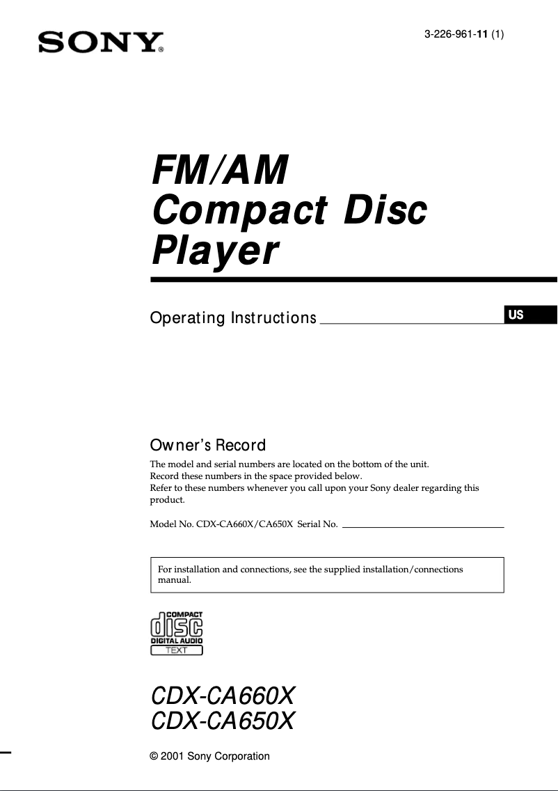 Page n°1 - Manuel utilisateur Sony CDX-CA660X